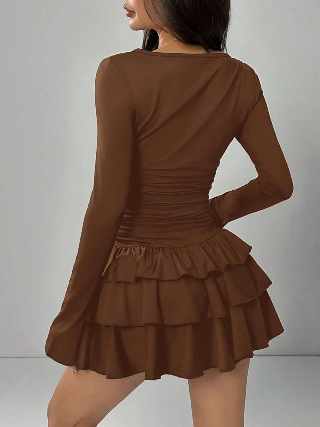 Elegant Tiered Ruffle Midi Dress High Waist Slim