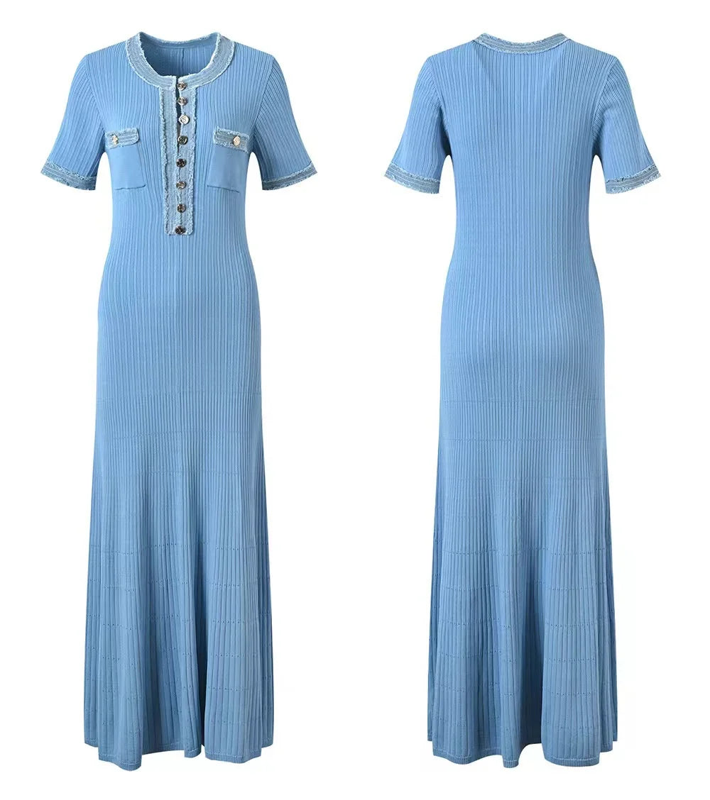 Women Premium Knit Contrast Maxi Dress For Office