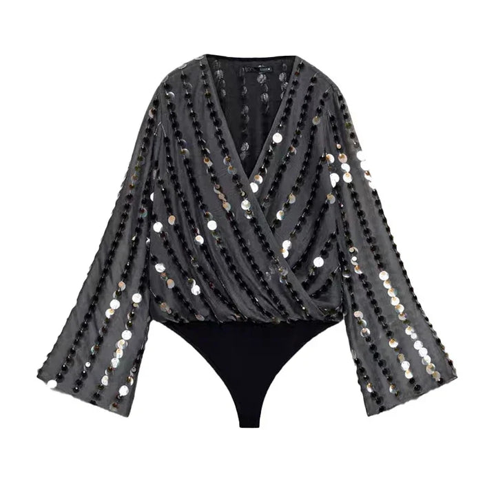 V Neck Layered Sequin Jumpsuit Women Partywear