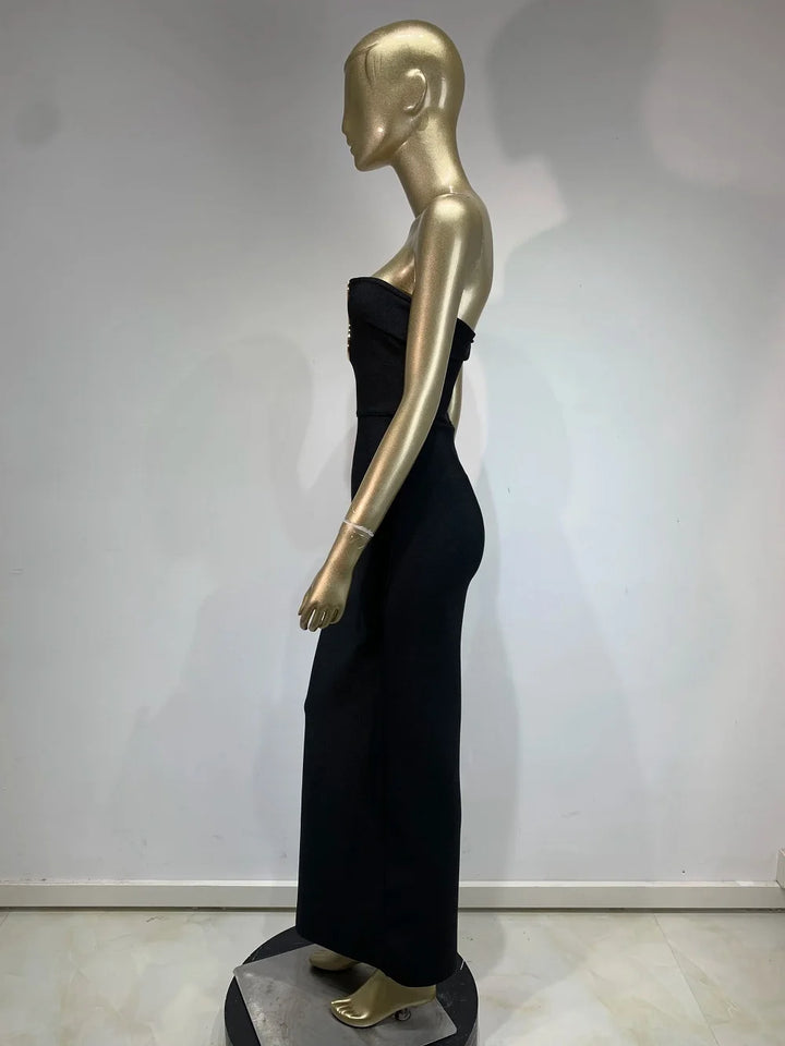 Laura Kors Black Knit Maxi Dress Slim Fit Stretchy