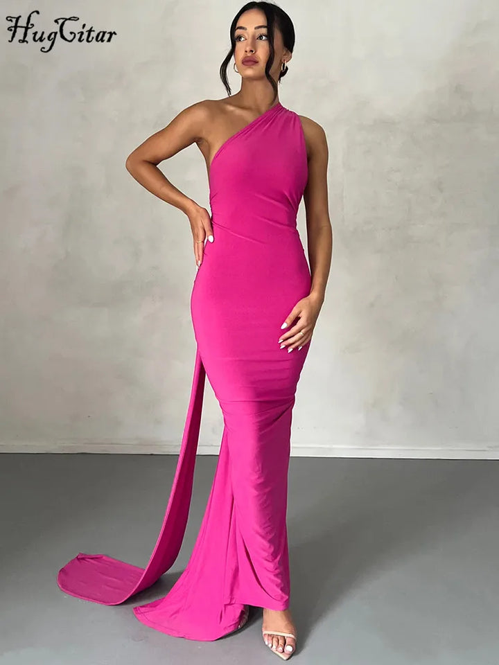Elegant Y2k One Shoulder Maxi Dress Scarf Backless