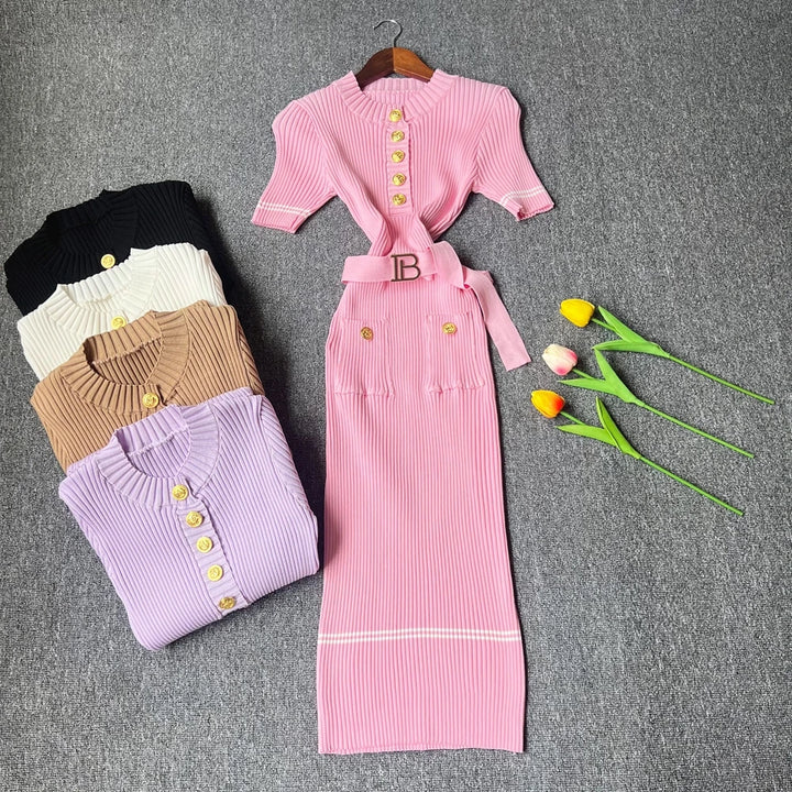 YuooMuoo Women Knitted Belted Dress Bodycon Office