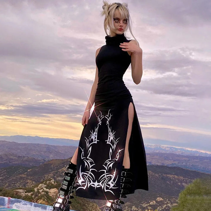 Dark Academia Gothic Dress Women Summer Turtleneck