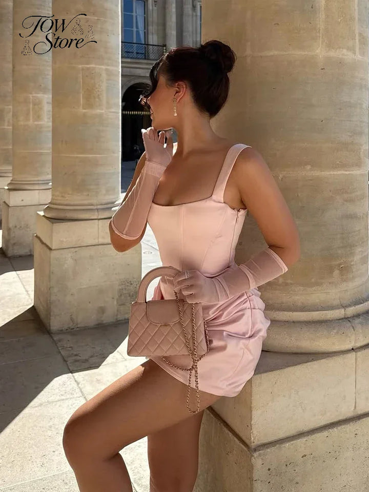 Square Neck Halter Mini Dress Bodycon Backless