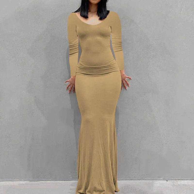 Feel Good Cozy Knit Ankle Length Slim Women Dress