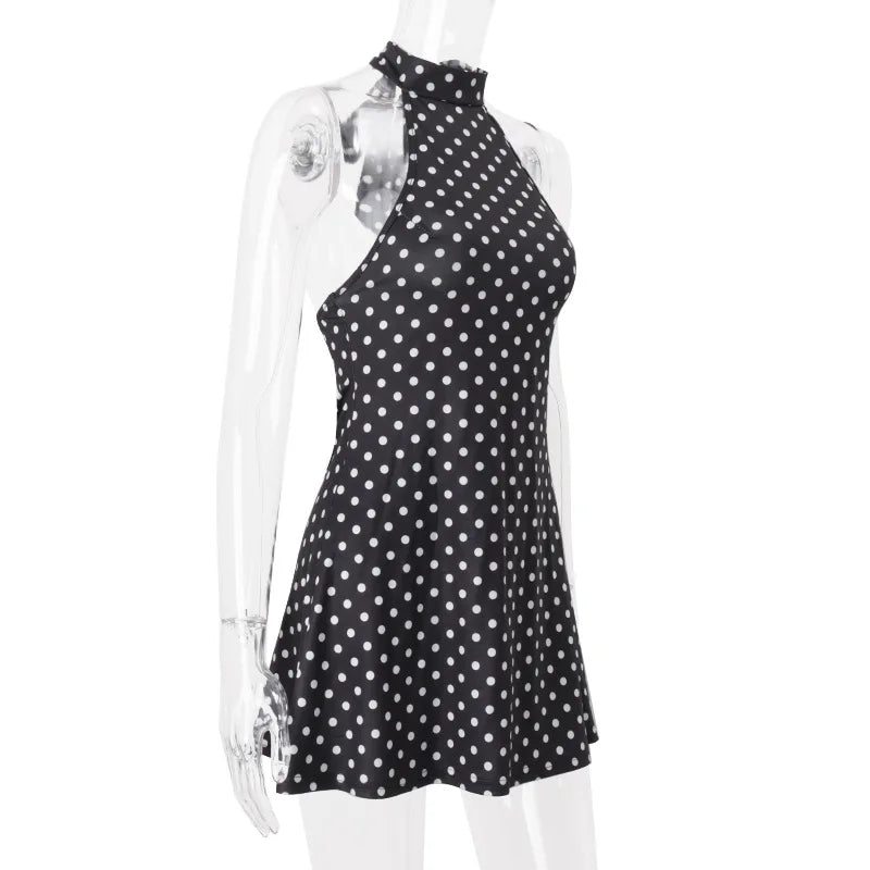Limited Signature Dot Halter Backless Knit Evening