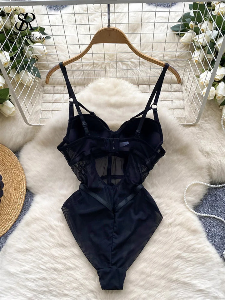 Singreiny Women Corset Bodysuit Open Crotch Romper