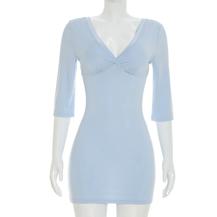 Absobe Twist V Neck Bodycon Mini Dress Slim Y2K