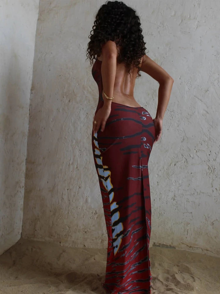 Tiger Stripe Backless Long Dress For Night Out