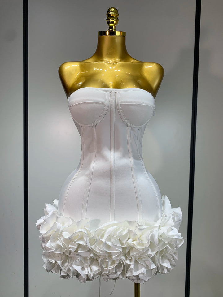 Strapless Flower Embellished Bodycon Mini Dress
