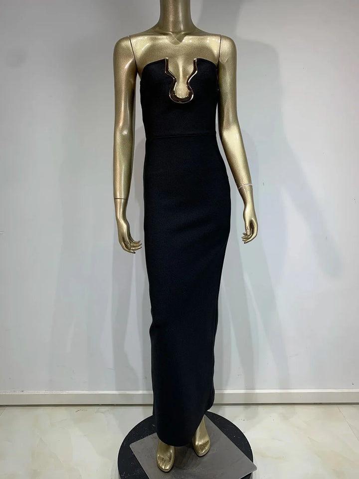 Laura Kors Black Knit Maxi Dress Slim Fit Stretchy