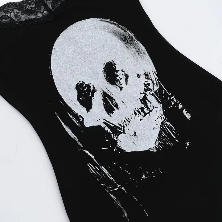 Goth Anime Skull Print Mini Dress For Street Style