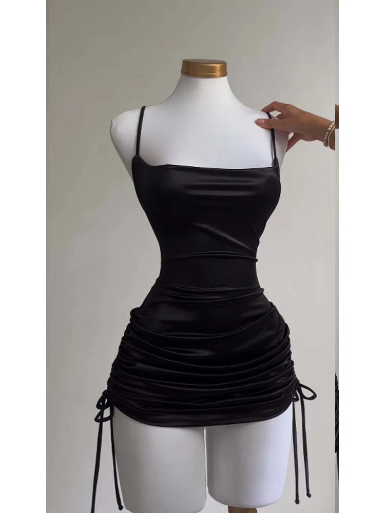 Sexy Sleeveless Backless Bodycon Mini Dress Satin
