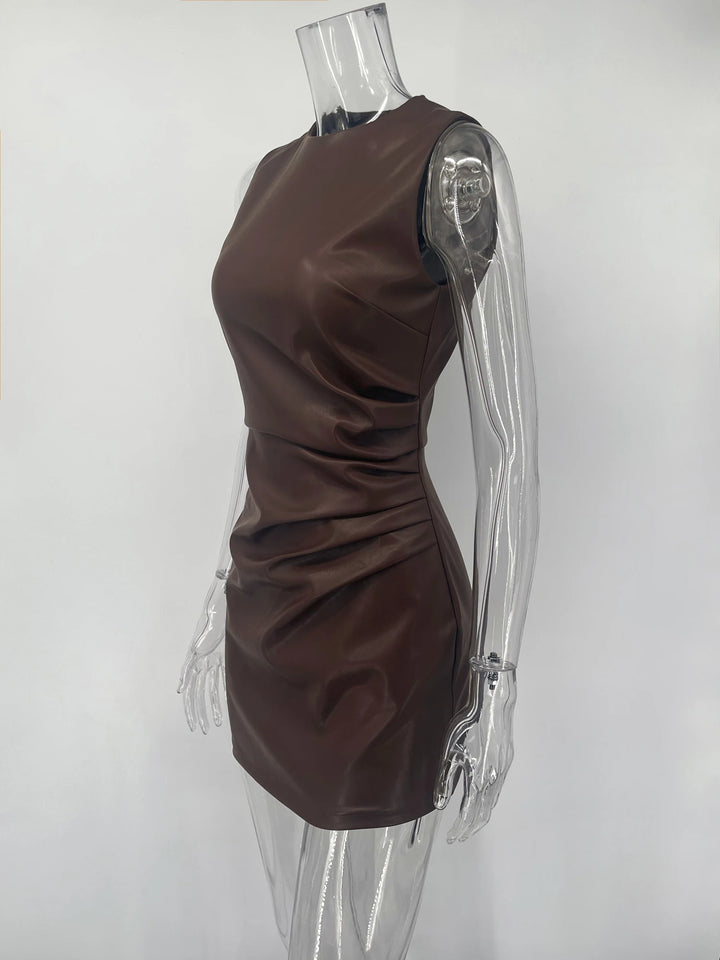 Slim PU Leather Maxi Dress Women Bodycon Style