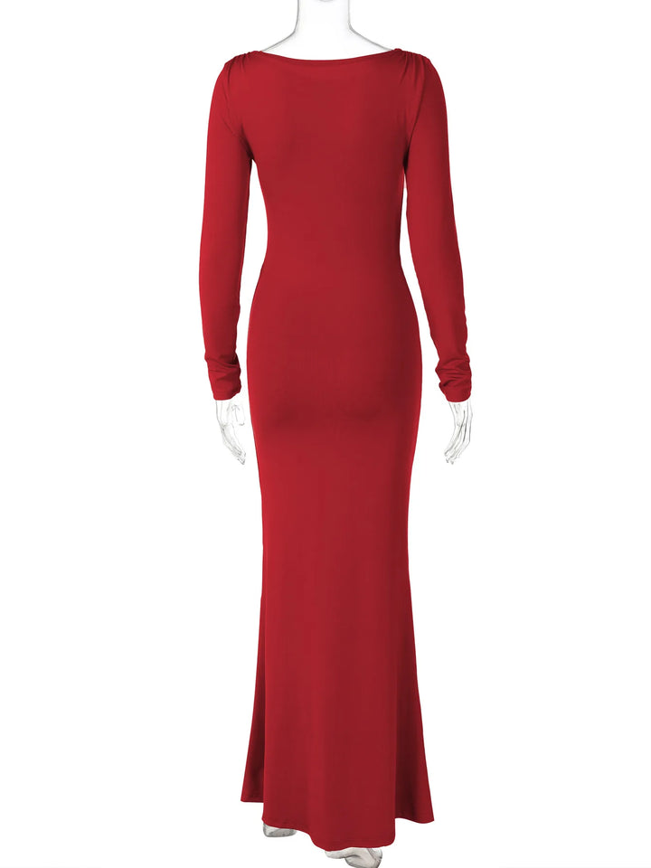 Hugcitar Premium Ruche Maxi Dress For Autumn