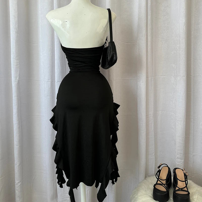2024 Vintage Black Maxi Dress For Women Elegant Style