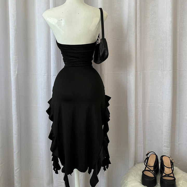 2024 Vintage Black Maxi Dress For Women Elegant Style