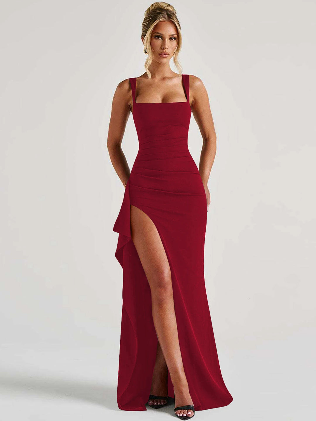 Hugcitar Women Elegant Straps Maxi Dress Slit