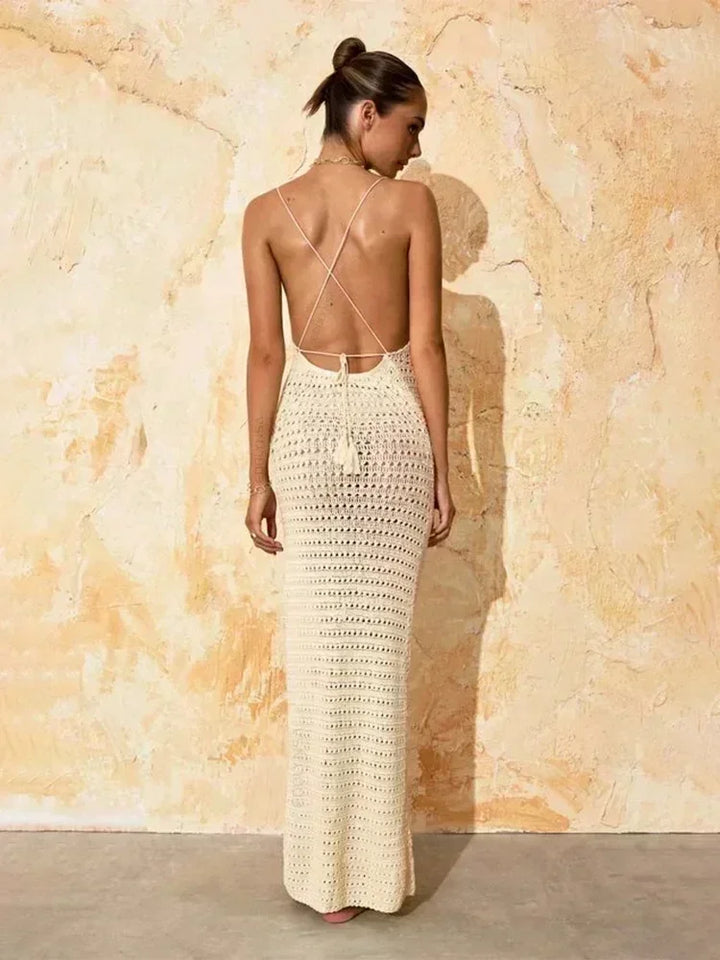 Sexy Knit Cutout Tassel Spaghetti Strap Maxi Dress