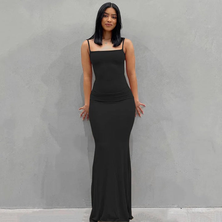 WuziJing Satin Slip Maxi Dress Sleeveless Backless