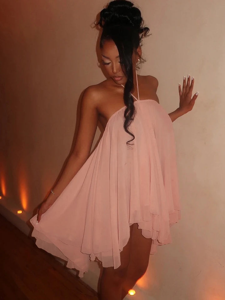 Y2K Mini Dress Tiered Backless Elegant Style
