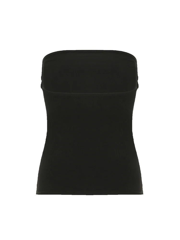 Gothic Print Black Tube Top Women Strapless Skinny Cropped Tops Summer Casual Chic Graphic Tees Y2K Streetwear Vest Basic