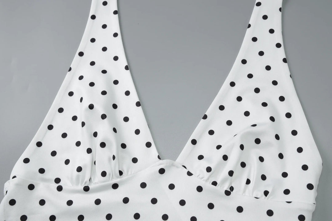 Dulzura Polka Dot Knitted Halter Backless Top