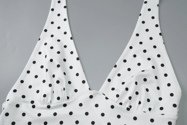 Dulzura Polka Dot Knitted Halter Backless Top