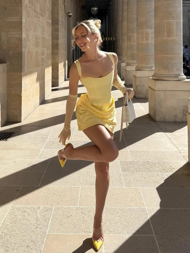 Sexy Square Neck Halter Mini Backless Party Dress