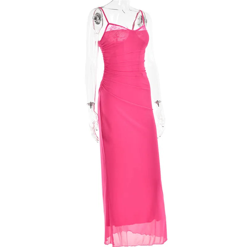 Elegant Backless Mozision Mesh Maxi Dress For