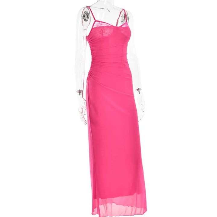 Elegant Backless Mozision Mesh Maxi Dress For