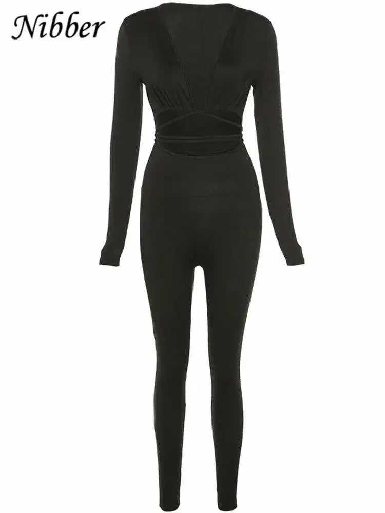 Sultry Vixen V Neck Bodycon Jumpsuit For Elegant Women