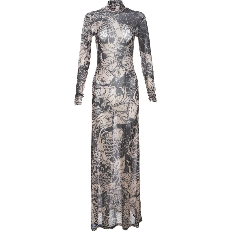 Premium Y2K Weird Puss Mesh Bodycon Maxi Dress