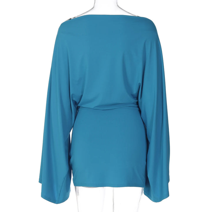 Elegant Ruched Mini Knit Dress With Cloak Sleeves