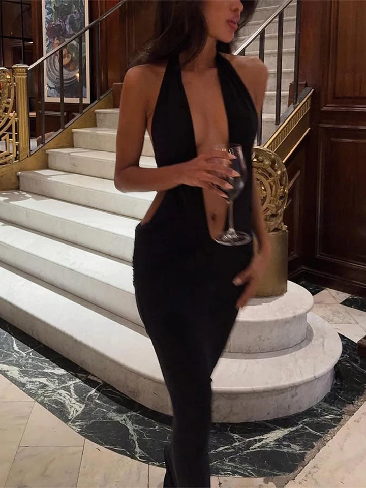 Women Halter Backless Maxi Dress Bodycon Party
