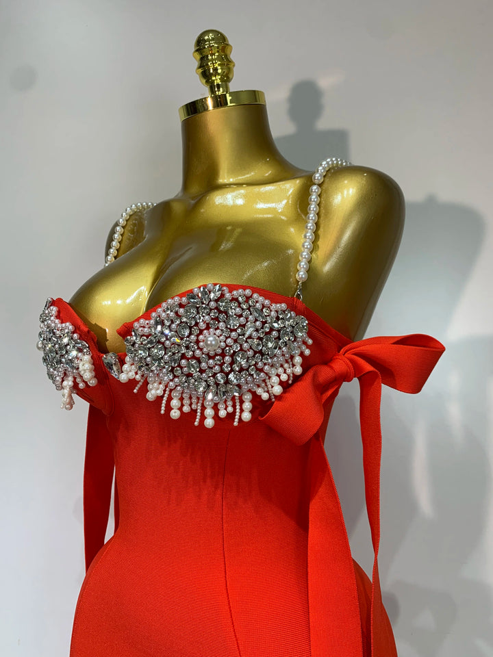 Elegant Kormanly Women Backless Crystal Pearl