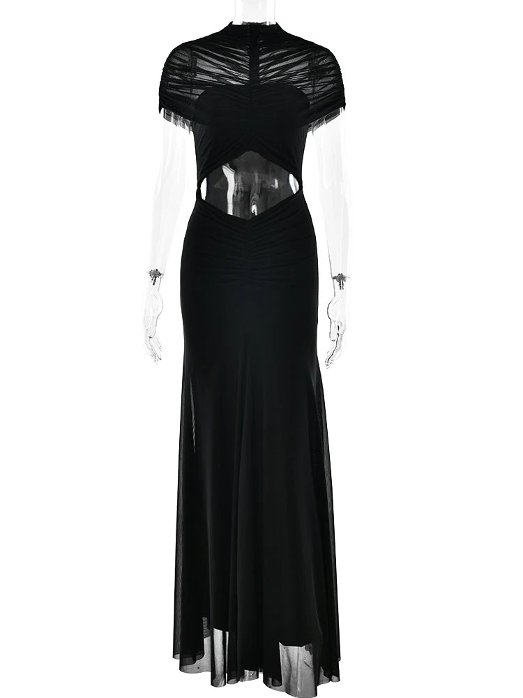 Julissa Mo Hollow Out Turtleneck Maxi Dress Mesh