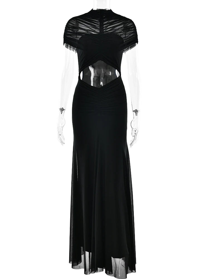 Julissa Mo Hollow Out Turtleneck Maxi Dress Mesh