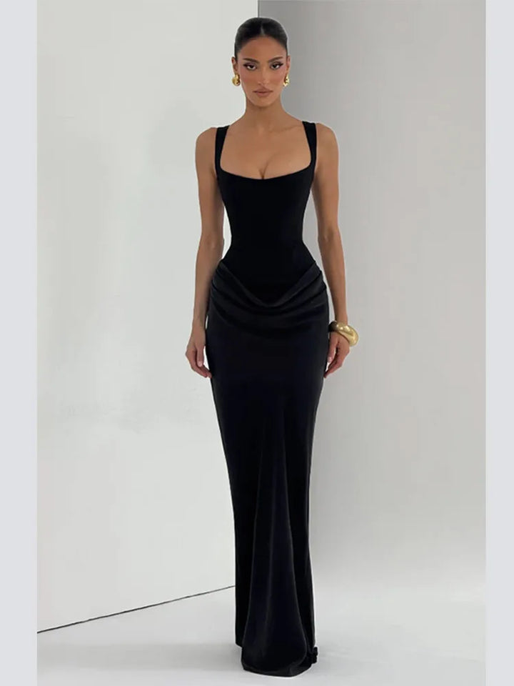 Women Brown Pleated Off Shoulder Maxi Dress