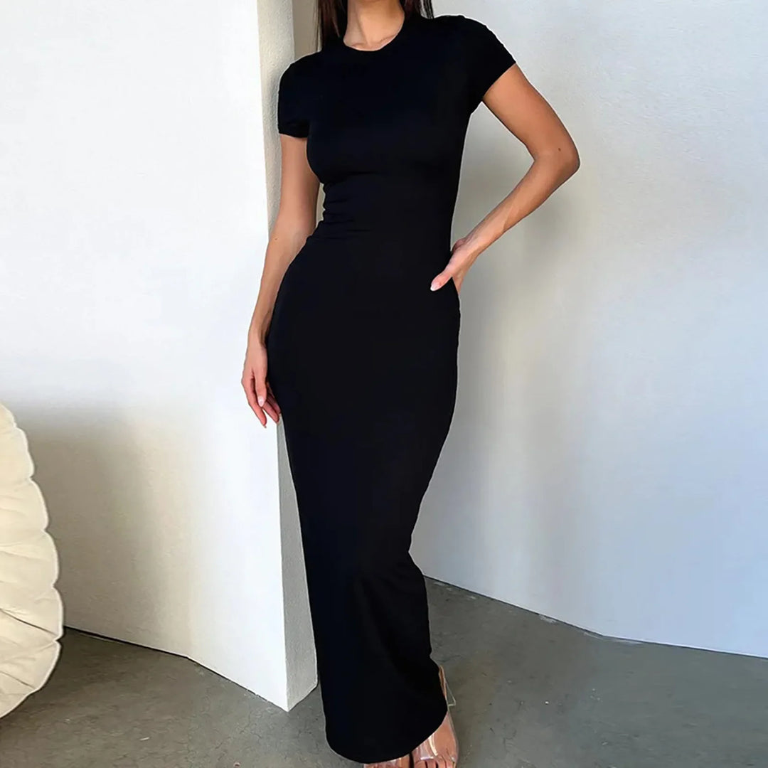 Sexy Bodycon Party Dress O Neck Short Sleeve Long