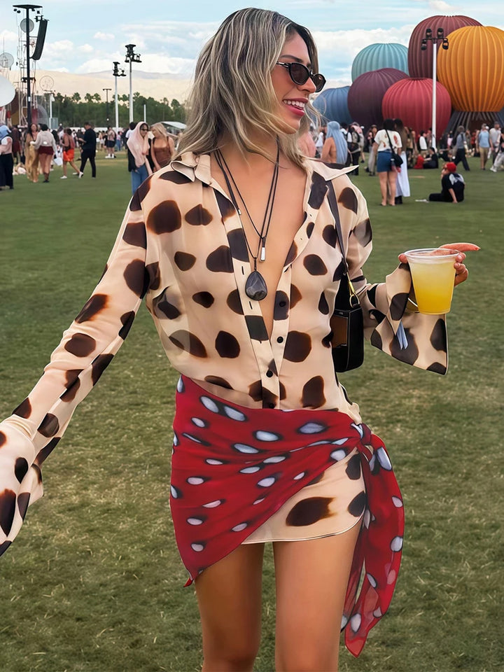 Bold Animal Print Slip Dress V Neck Ruched Maxi