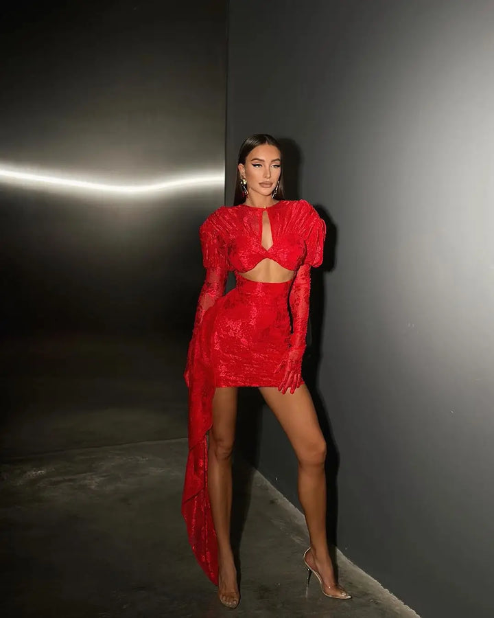Red White Womens Bodycon Nightclub Draped Dress