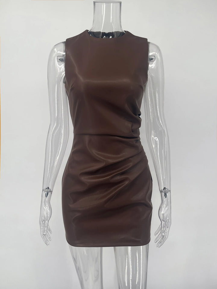Slim PU Leather Maxi Dress Women Bodycon Style