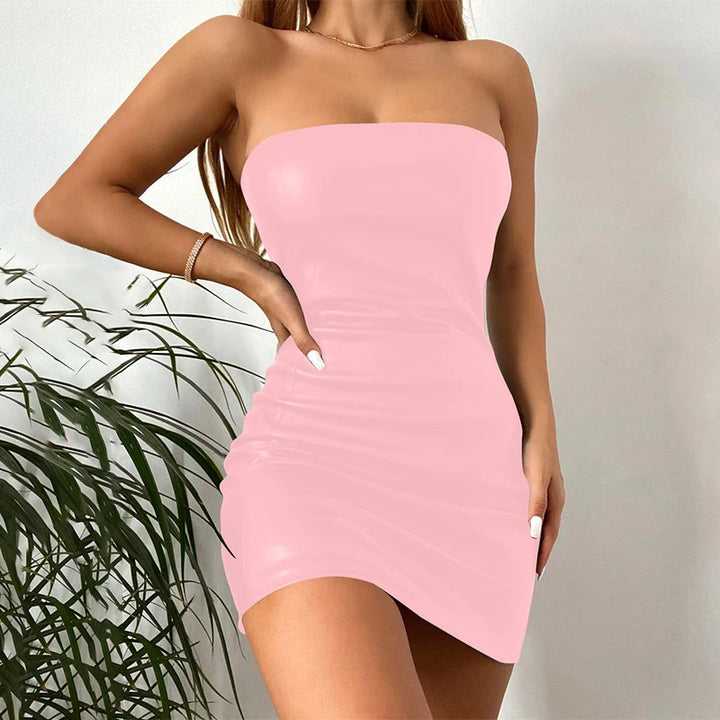 Exquisite Faux Leather Tube Mini Dress