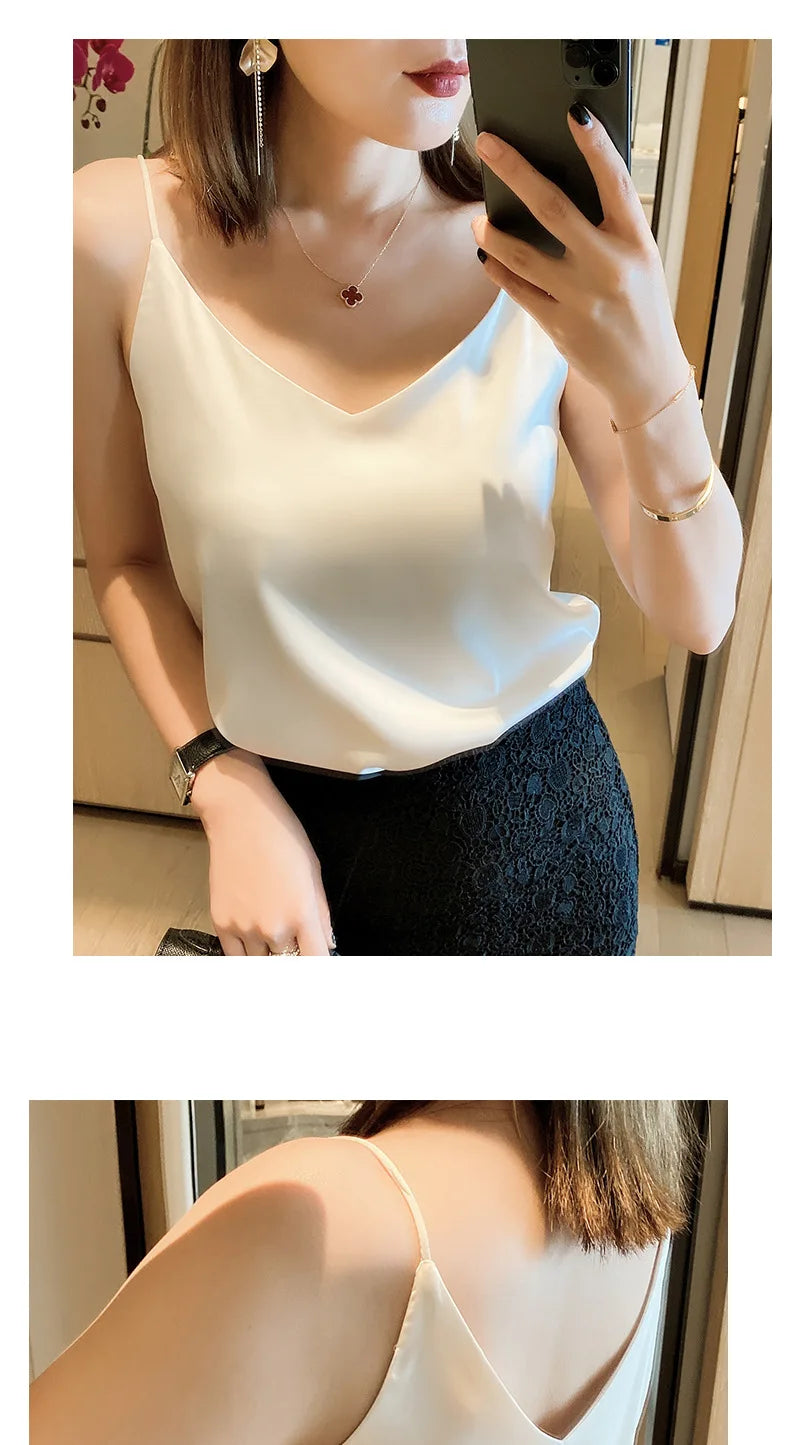 Women Sleeveless Chiffon V Neck Camisole