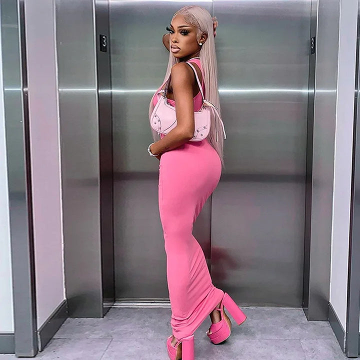 Luxury Architectural Ribbed Sleeveless Maxi Dress
