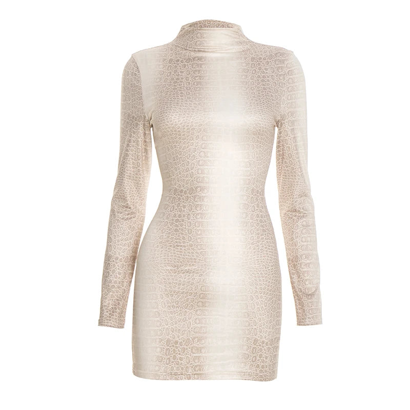 Bold Snake Print Full Sleeve Mini Bodycon Dress