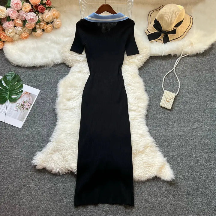 YuooMuoo Brand Fashion Summer Knitted Dress Women 2025 New Y2K Embroidery Long Bodycon Sweater Dress Streetwear Lady Vestidos