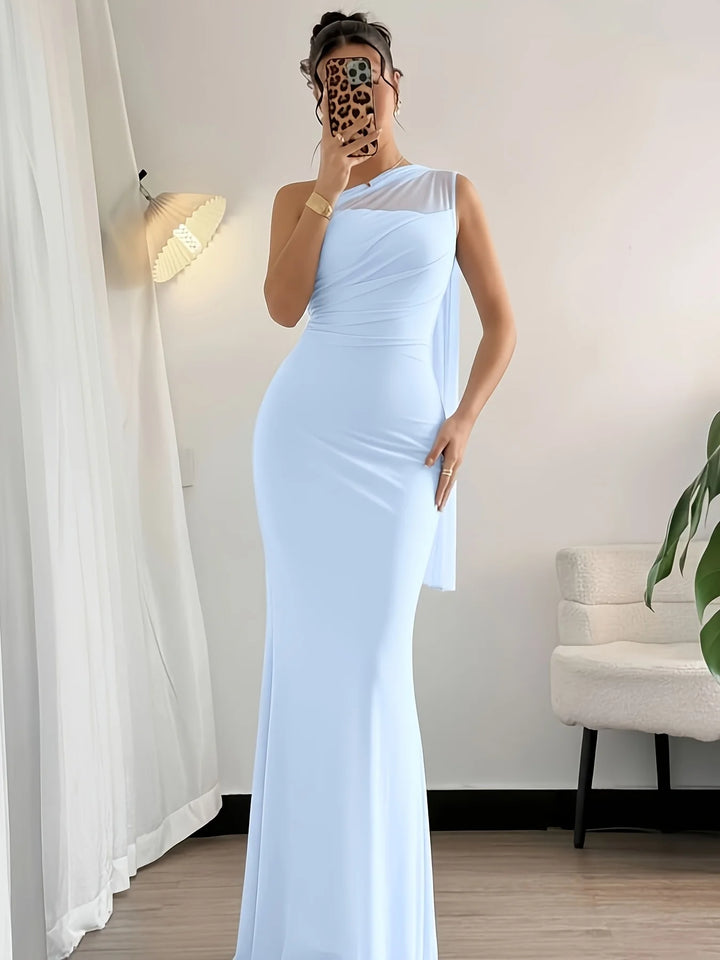 Elegant One Shoulder Waist Mermaid Maxi Dress For Parties And Dates