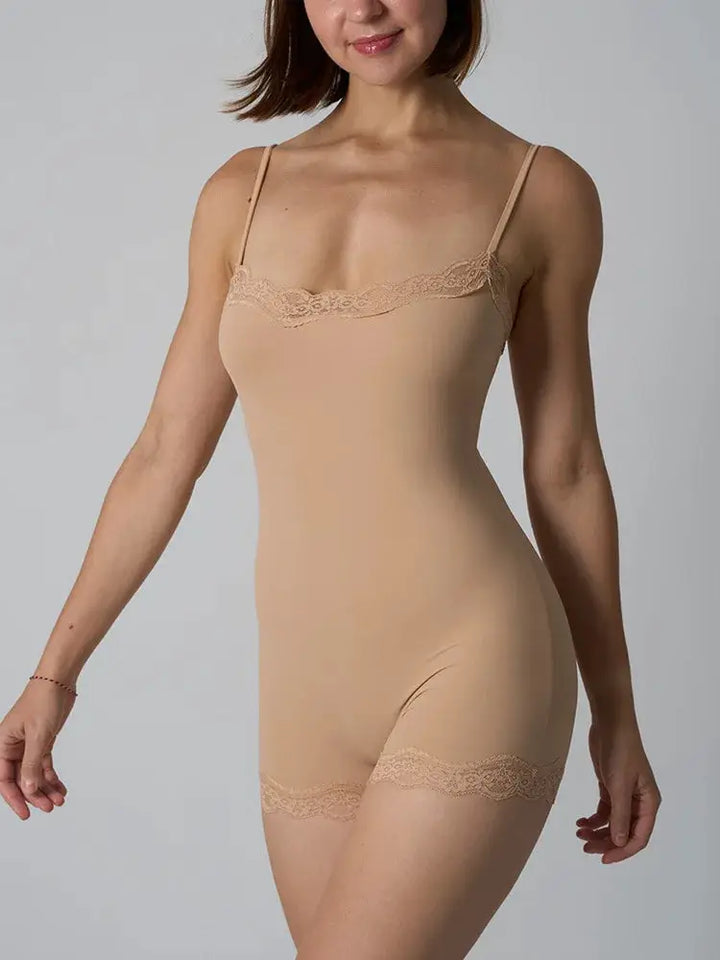 Hot Women Sexy Lace Patchwork Bodysuit Sports FitnessSkinny Shaperwear Camisole Square Neck Spaghetti Strap Slimming Bodycon
